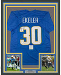 Framed Autographed/Signed Austin Ekeler 35x39 Los Angeles LA Powder Blue Football Jersey PSA/DNA COA