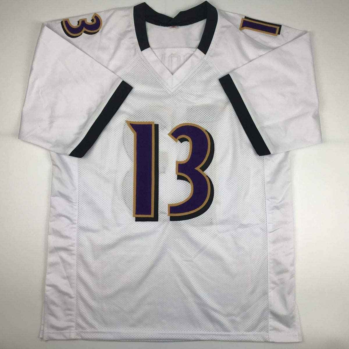 Autographed/Signed John Brown Baltimore White Football Jersey JSA COA