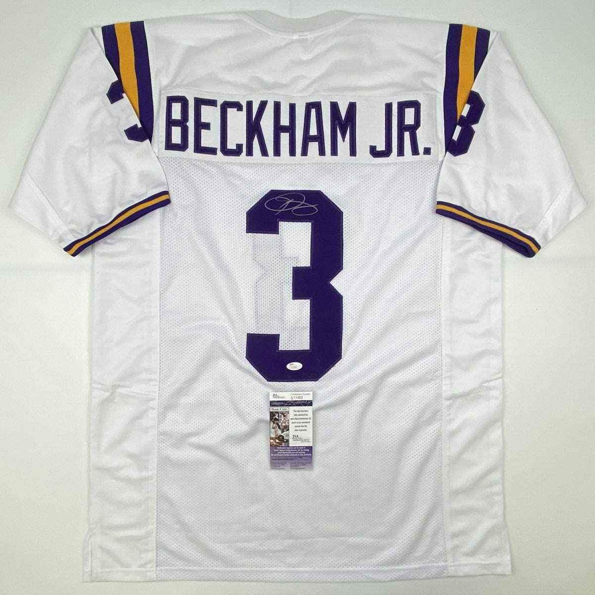 Autographed/Signed Odell Beckham Jr. LSU White College Football Jersey JSA COA