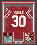Framed Autographed/Signed Mike Rozier 35x39 Heisman 1983 Nebraska Red College Football Jersey Tristar COA Holo