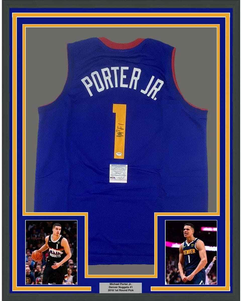 Framed Autographed/Signed Michael Porter Jr. 35x39 Denver Royal Blue Basketball Jersey PSA/DNA COA