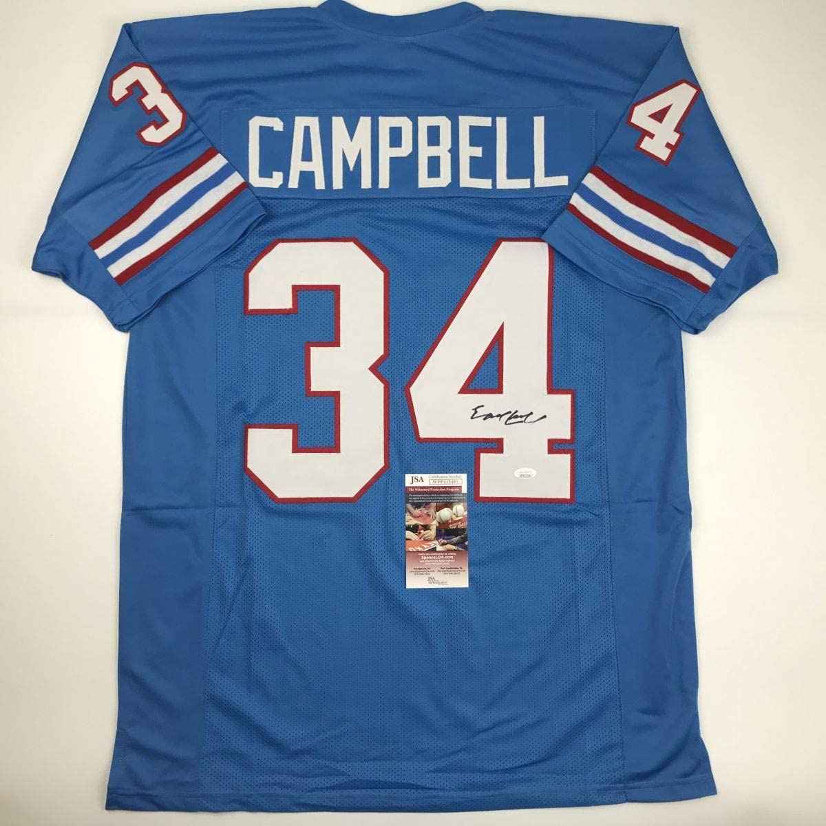 Autographed/Signed Earl Campbell Houston Blue Football Jersey JSA COA