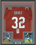Framed Autographed/Signed Kenyan Drake 35x39 Miami Orange Football Jersey JSA COA