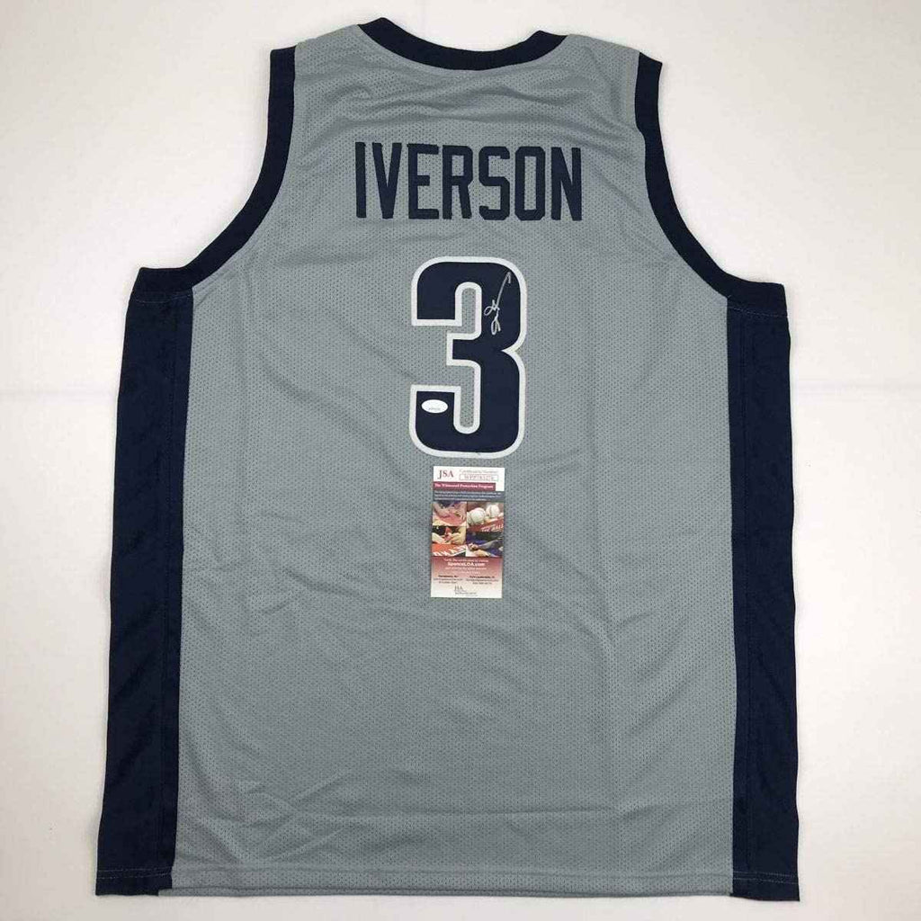 Autographed/Signed Allen Iverson Georgetown Grey College Basketball Jersey JSA COA