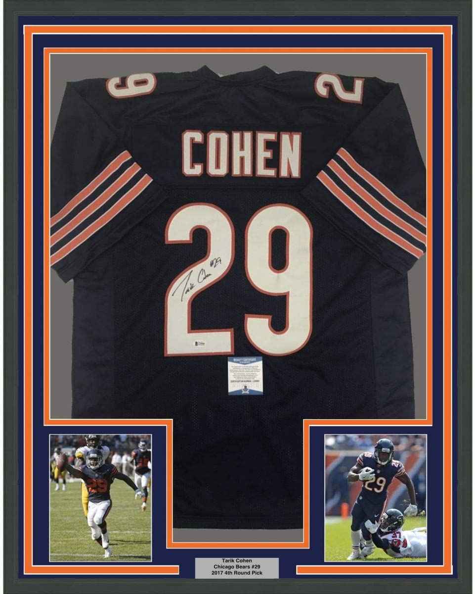 Framed Autographed/Signed Tarik Cohen 35x39 Chicago Blue Football Jersey Beckett BAS COA