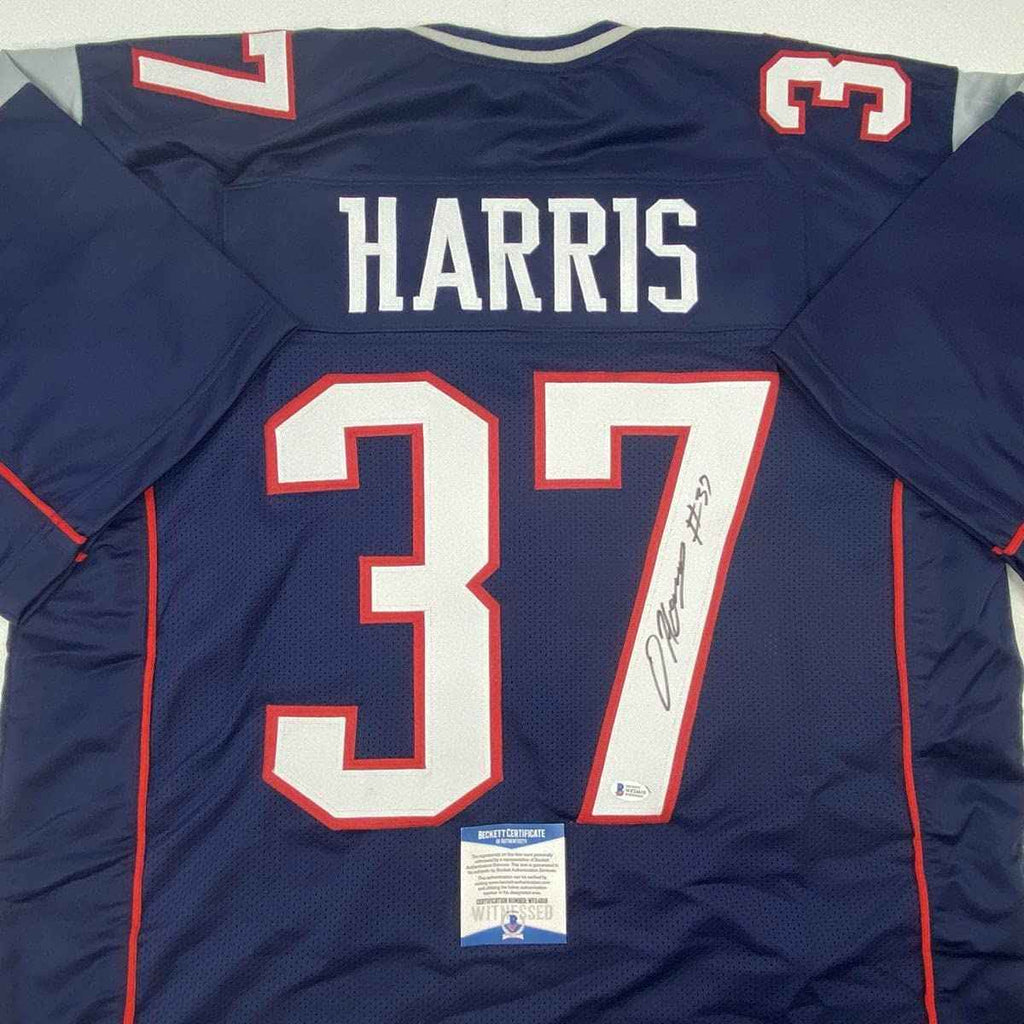 Autographed/Signed Damien Harris New England Blue Football Jersey Beckett BAS COA