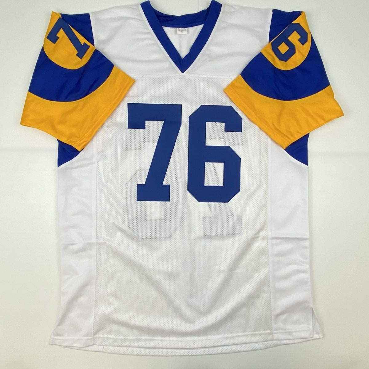 Autographed/Signed Orlando Pace St. Louis White Football Jersey JSA COA