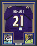 Framed Autographed/Signed Mark Ingram II 35x39 Baltimore Purple Football Jersey Beckett BAS COA