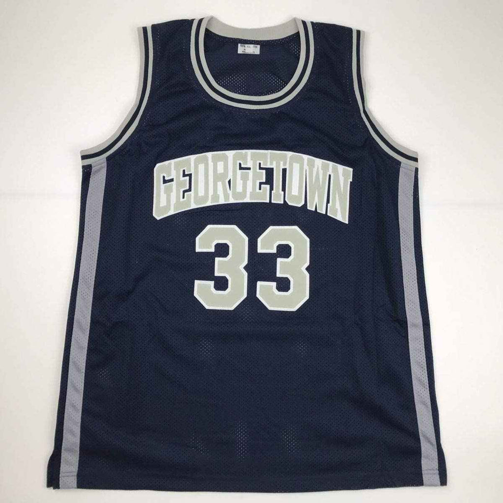 Autographed/Signed Alonzo Mourning Georgetown Blue College Basketball Jersey JSA COA