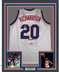 Framed Autographed/Signed Micheal Ray Richardson 35x39 New York White Basketball Jersey PSA/DNA COA