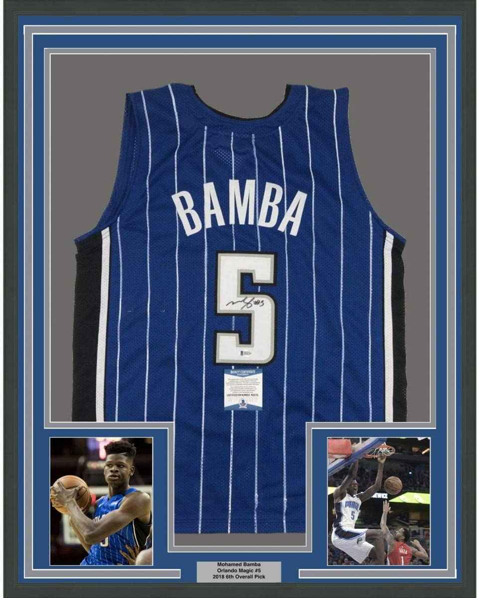 Framed Autographed/Signed Mohamed Mo Bamba 35x39 Orlando Blue Basketball Jersey Beckett BAS COA