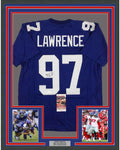 Framed Autographed/Signed Dexter Lawrence 35x39 New York Blue Football Jersey JSA COA