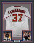 Framed Autographed/Signed Stephen Strasburg 35x39 Washington White Baseball Jersey JSA COA Holo Only