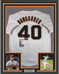 Framed Autographed/Signed Madison Bumgarner 35x39 San Francisco White Baseball Jersey JSA COA
