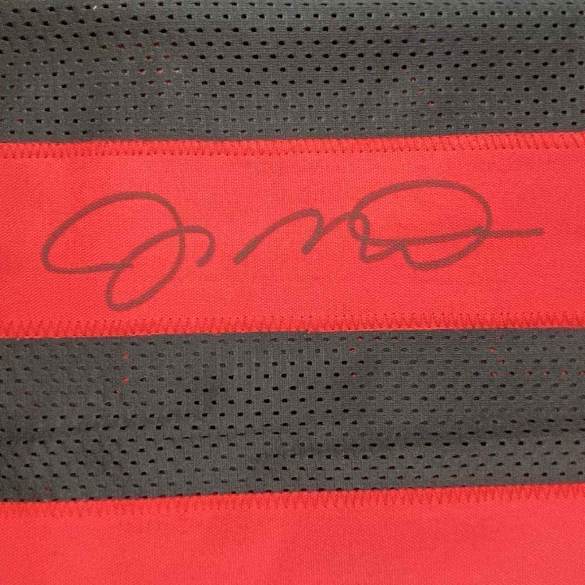 Framed Autographed/Signed Joe Montana 35x39 San Francisco Black Football Jersey JSA COA