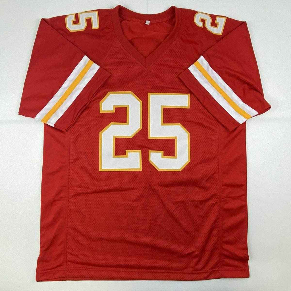 Autographed/Signed Clyde Edwards-Helaire Kansas City Red Football Jersey Beckett BAS COA