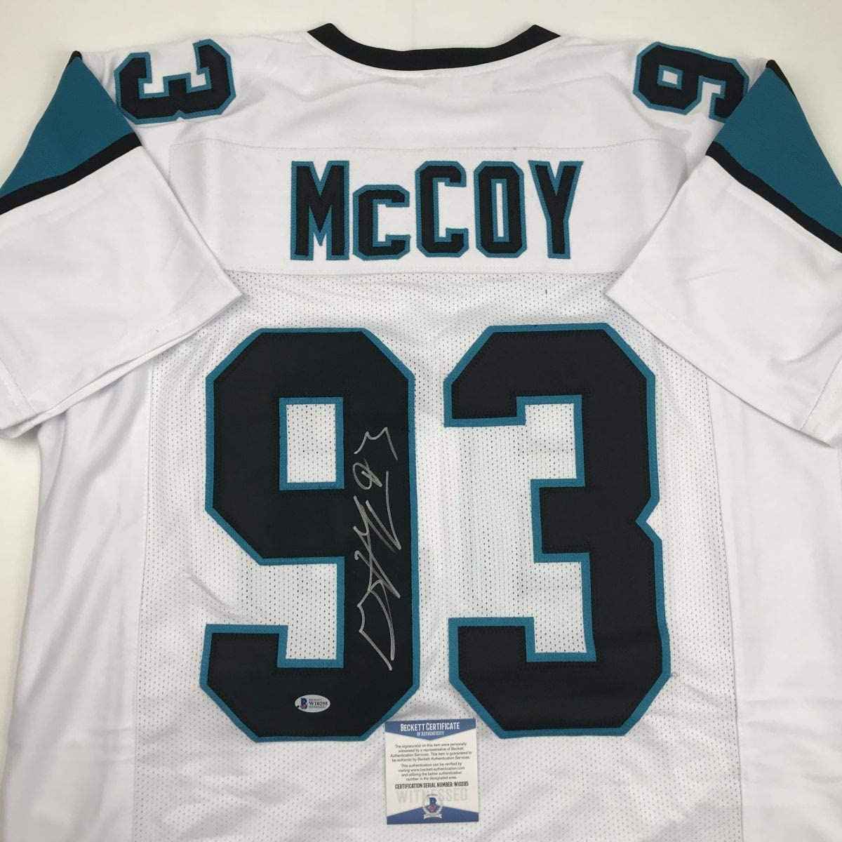 Autographed/Signed Gerald McCoy Carolina White Football Jersey Beckett BAS COA