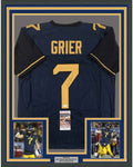 Framed Autographed/Signed Will Grier 35x39 West Virginia Blue College Football Jersey JSA COA