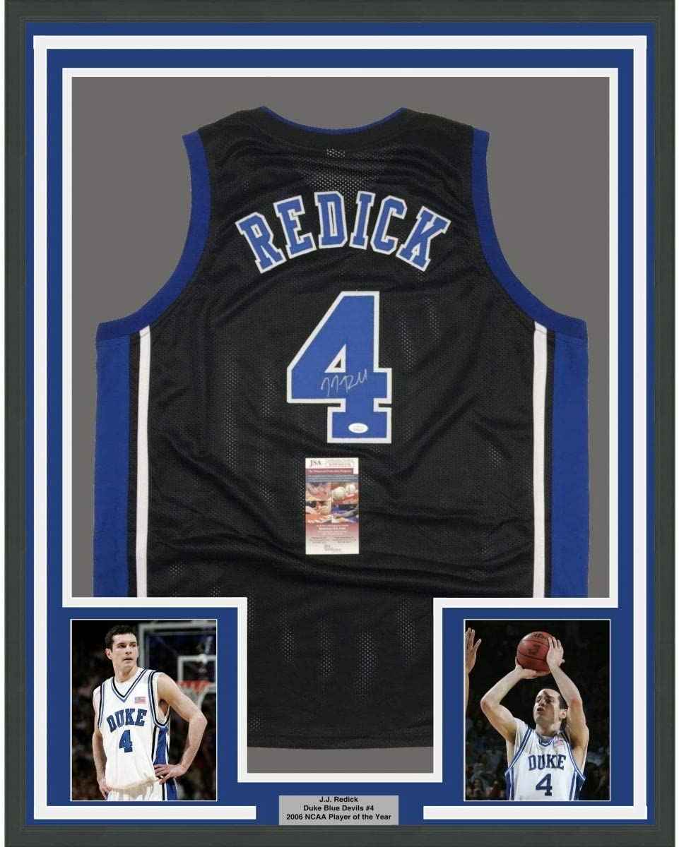 Framed Autographed/Signed JJ J.J. Redick 35x39 Duke Black College Basketball Jersey JSA COA