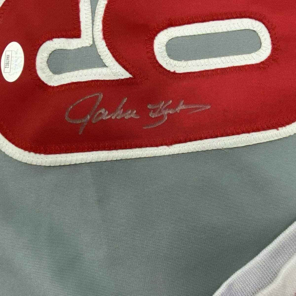 Framed Autographed/Signed John Kruk 35x39 Philadelphia Grey Baseball Jersey JSA COA