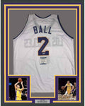 Framed Autographed/Signed Lonzo Ball 35x39 Los Angeles White Basketball Jersey Beckett BAS COA