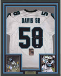 Framed Autographed/Signed Thomas Davis Sr. 35x39 Carolina White Football Jersey JSA COA