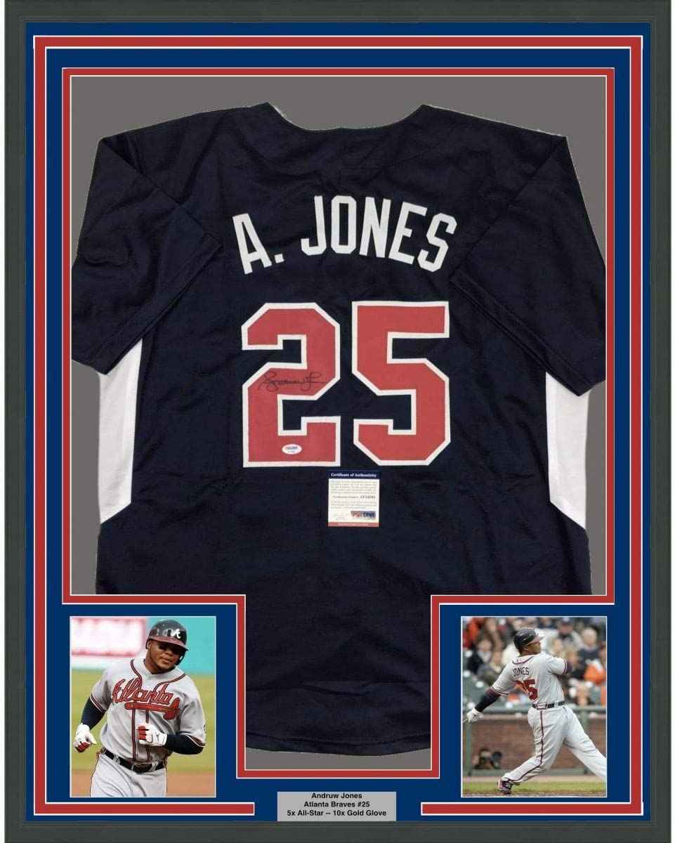 Framed Autographed/Signed Andruw Jones 35x39 Atlanta Blue Baseball Jersey PSA/DNA COA
