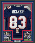 Framed Autographed/Signed Wes Welker 35x39 New England Blue Football Jersey JSA COA