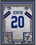 Framed Autographed/Signed Mel Renfro HOF 96 35x39 Dallas White Football Jersey JSA COA