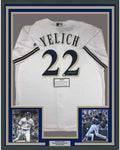 Framed Autographed/Signed Christian Yelich 35x39 Milwaukee Brewers White Cool Base Baseball Jersey Steiner Sports COA