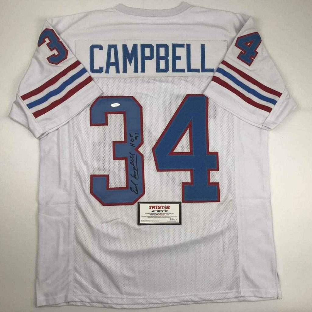 Autographed/Signed Earl Campbell HOF 91 Houston White Football Jersey Tristar COA