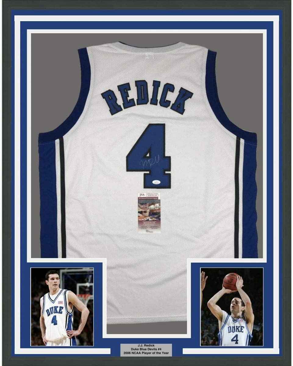 Framed Autographed/Signed JJ J.J. Redick 35x39 Duke White College Basketball Jersey JSA COA