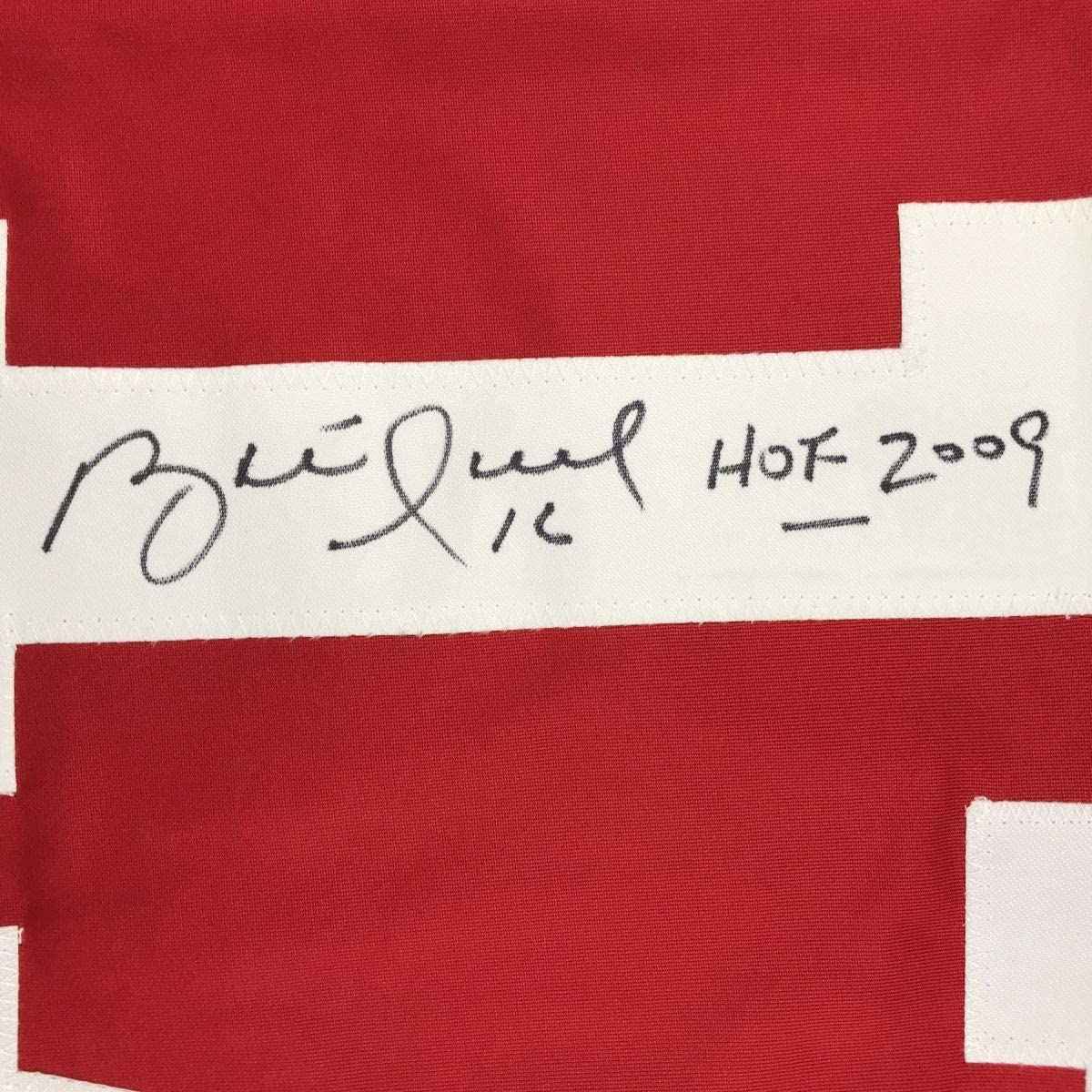 Autographed/Signed Brett Hull HOF 2009 Detroit Red Hockey Jersey Beckett BAS COA