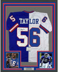 Framed Autographed/Signed Lawrence Taylor 35x39 New York Split Football Jersey Beckett BAS COA