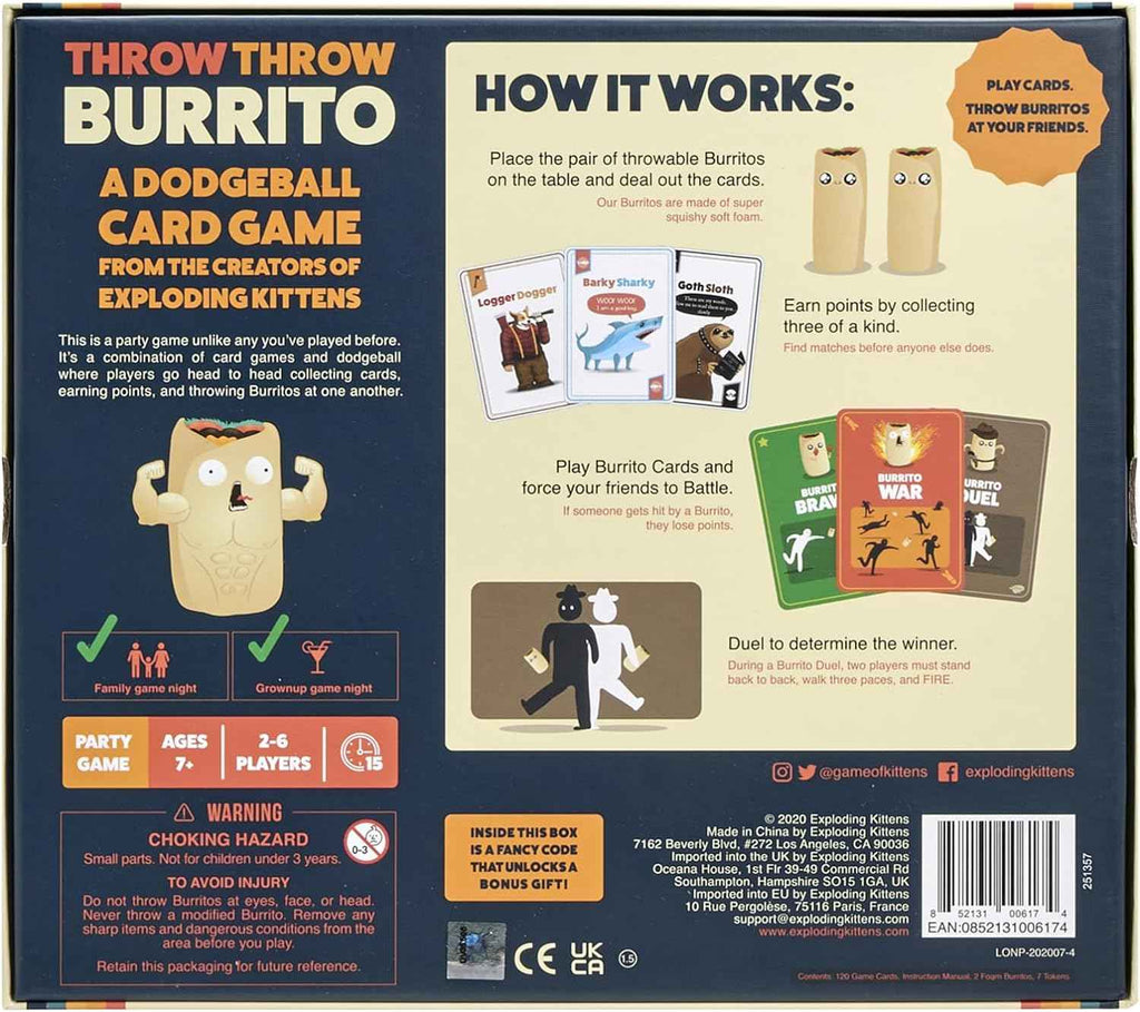 Throw Throw Burrito by Exploding Kittens - A Dodgeball Card Game - Family-Friendly Party Games - for Adults, Teens & Kids - 2-6 Players