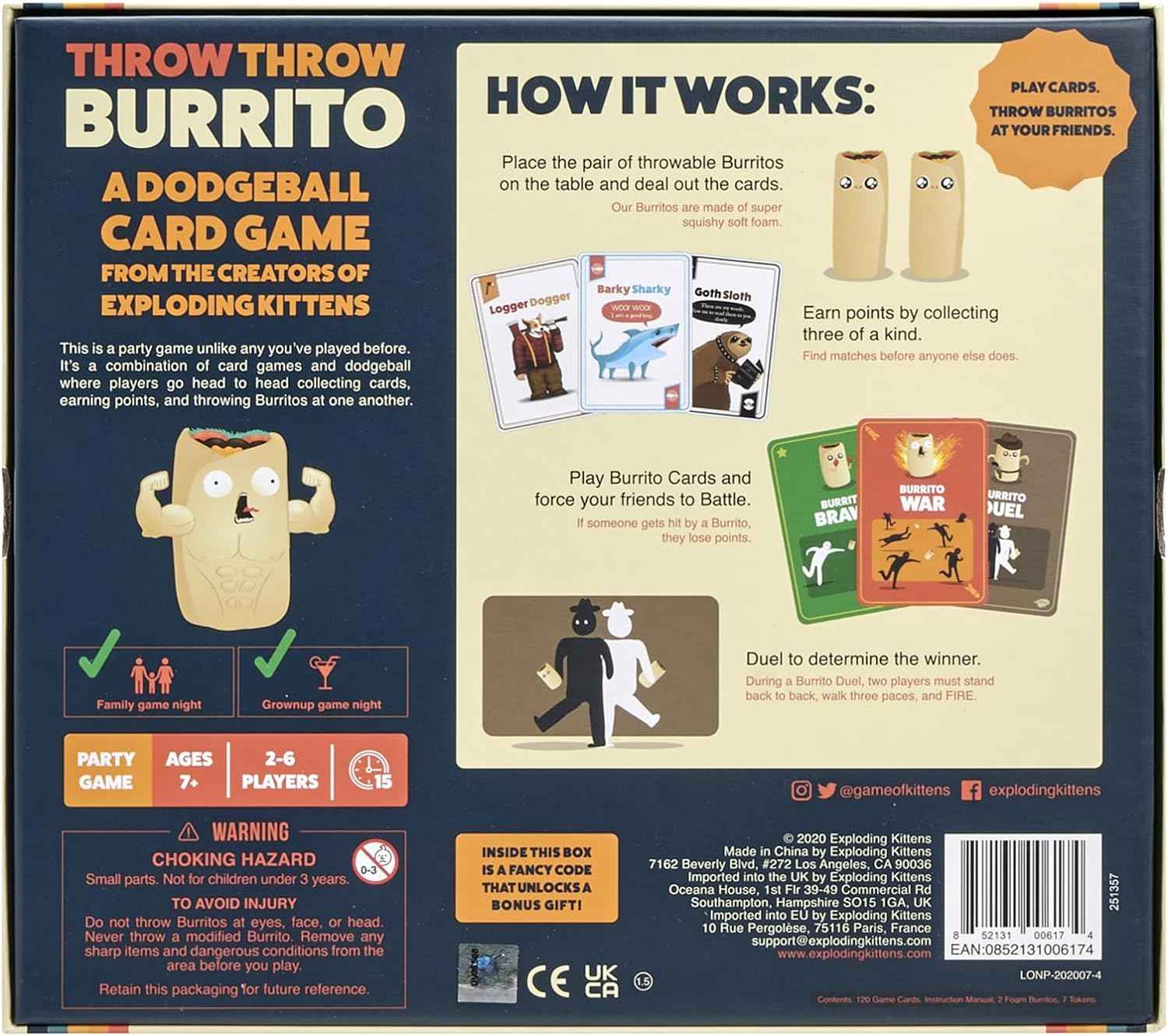 Throw Throw Burrito by Exploding Kittens - A Dodgeball Card Game - Family-Friendly Party Games - for Adults, Teens & Kids - 2-6 Players