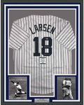 Framed Autographed/Signed Don Larsen Inscribed 35x39 New York Pinstripe Baseball Jersey Beckett BAS COA