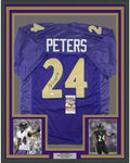 Framed Autographed/Signed Marcus Peters 35x39 Baltimore Color Rush Football Jersey JSA COA