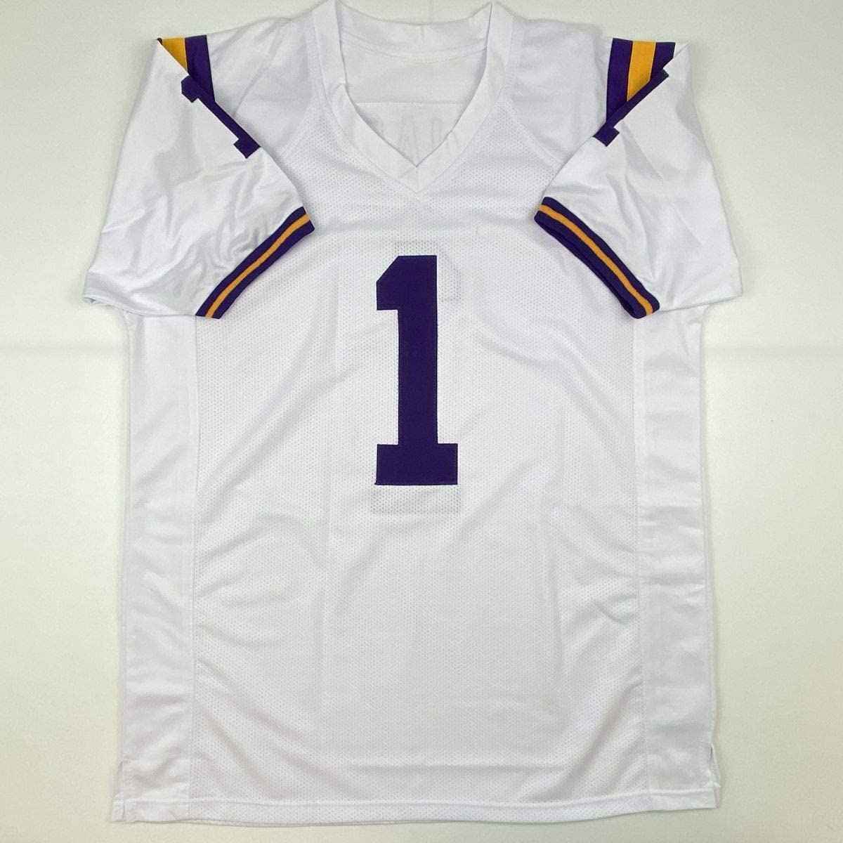 Autographed/Signed Ja'Marr Chase LSU White College Football Jersey Beckett BAS COA