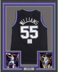 Framed Autographed/Signed Jason Williams 35x39 Sacramento Black Basketball Jersey Beckett BAS COA