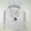Autographed/Signed Giannis Antetokounmpo Milwaukee White Ice Basketball Jersey JSA COA