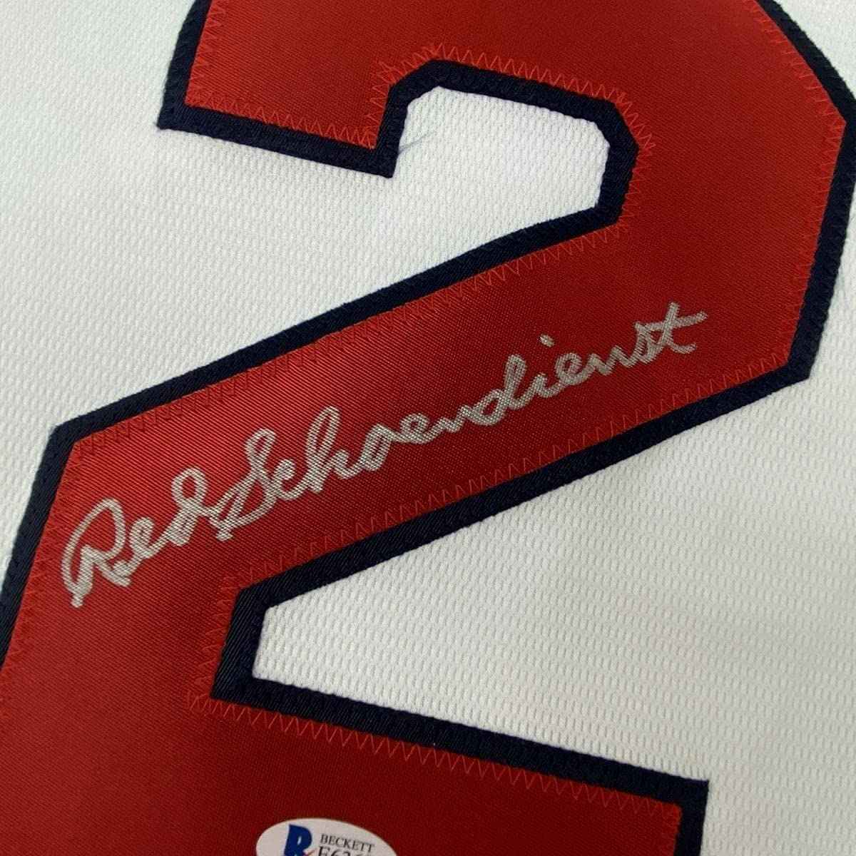 Framed Autographed/Signed Red Schoendienst 35x39 St. Louis White Baseball Jersey Beckett BAS COA