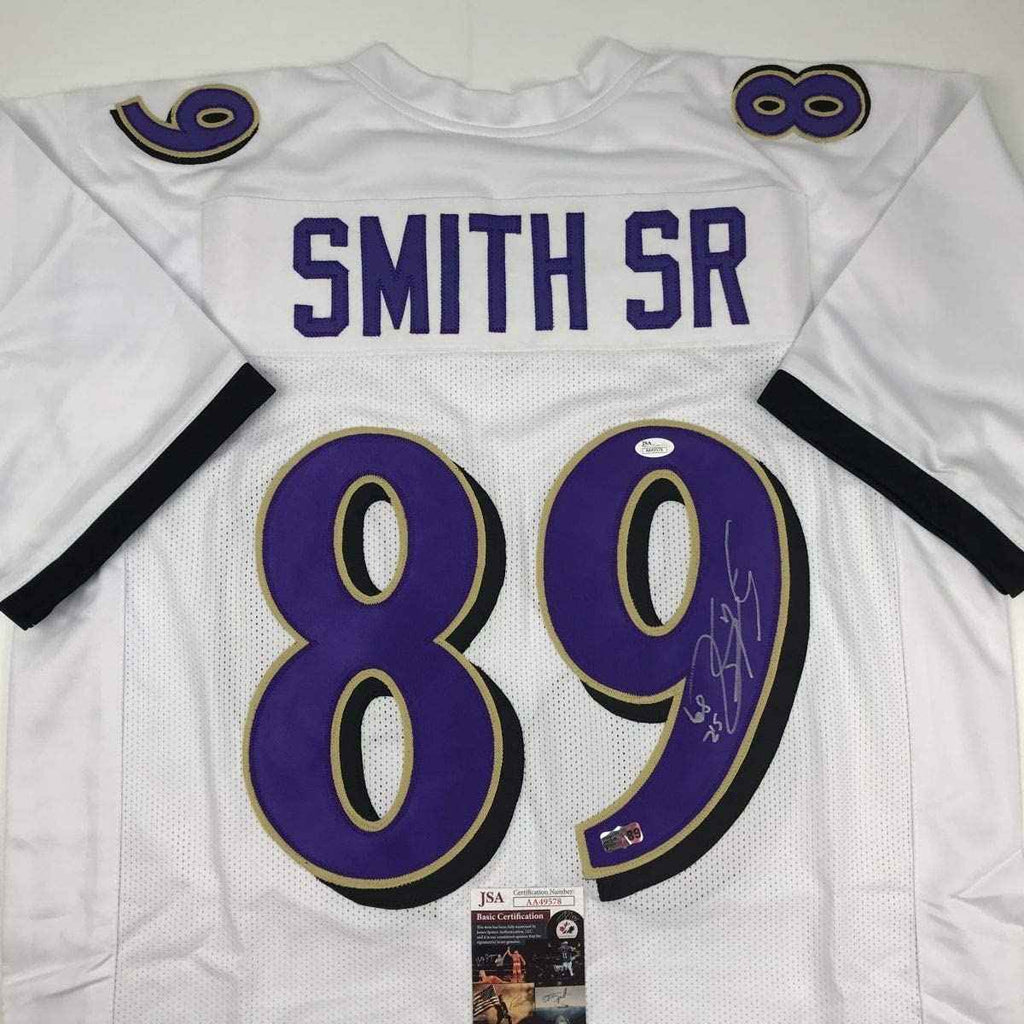 Autographed/Signed Steve Smith Sr. Baltimore White Football Jersey JSA COA