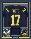 Framed Autographed/Signed Larry Foote 35x39 Michigan Blue College Football Jersey JSA COA Holo Only