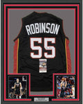Framed Autographed/Signed Duncan Robinson 35x39 Miami Black Basketball Jersey JSA COA