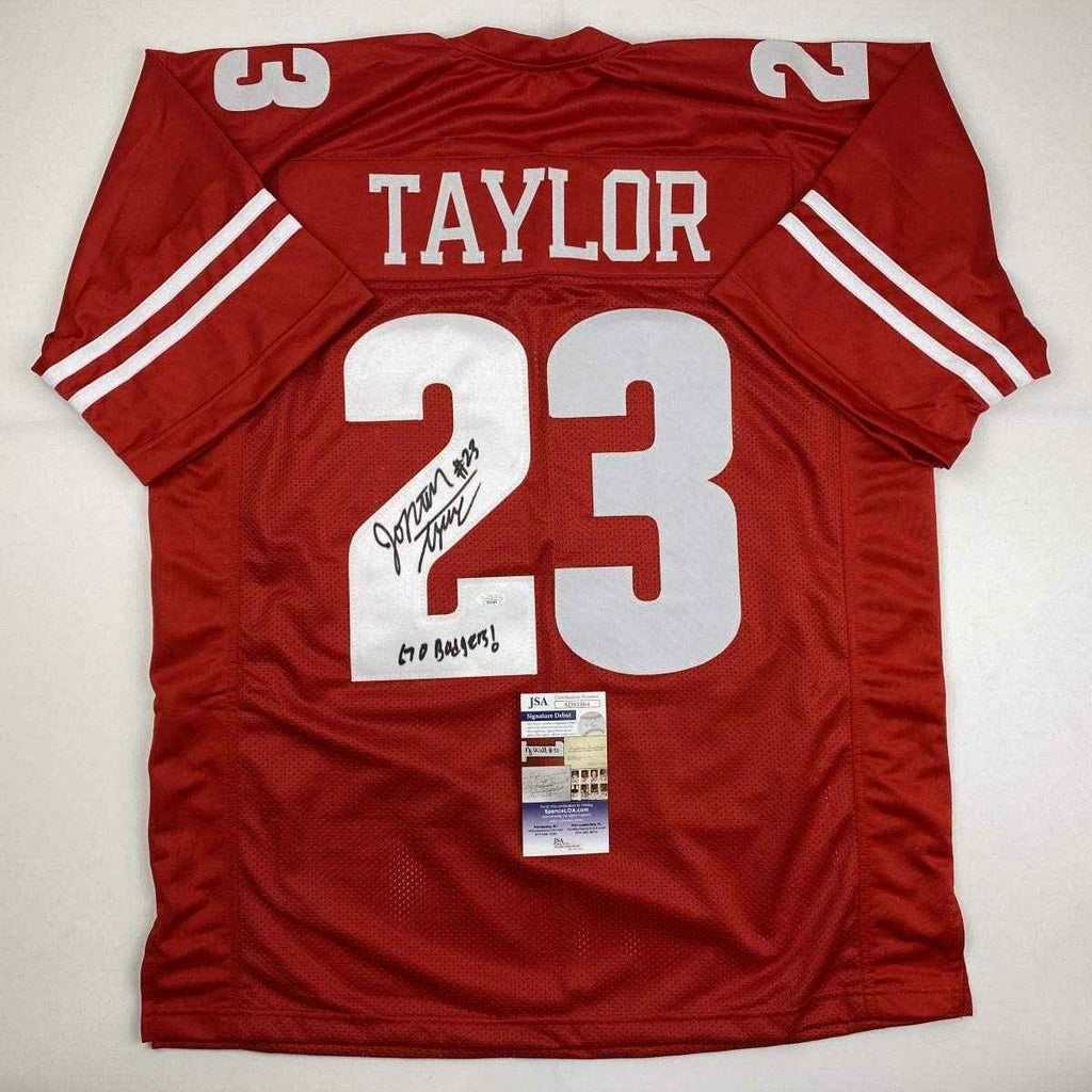 Autographed/Signed Jonathan Taylor Inscribed Wisconsin Red College Football Jersey JSA COA
