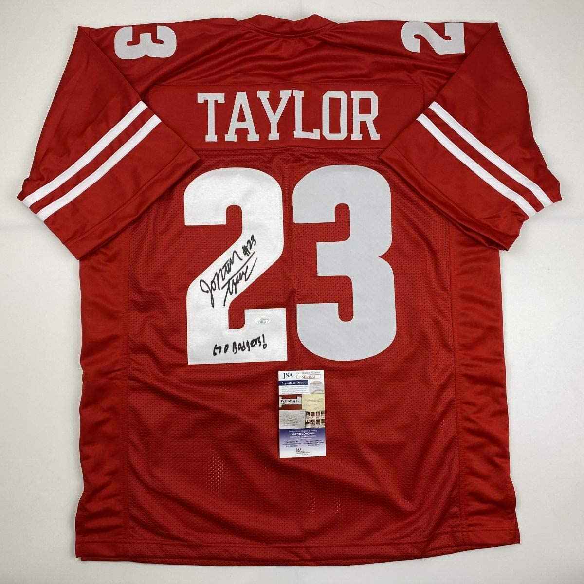 Autographed/Signed Jonathan Taylor Inscribed Wisconsin Red College Football Jersey JSA COA