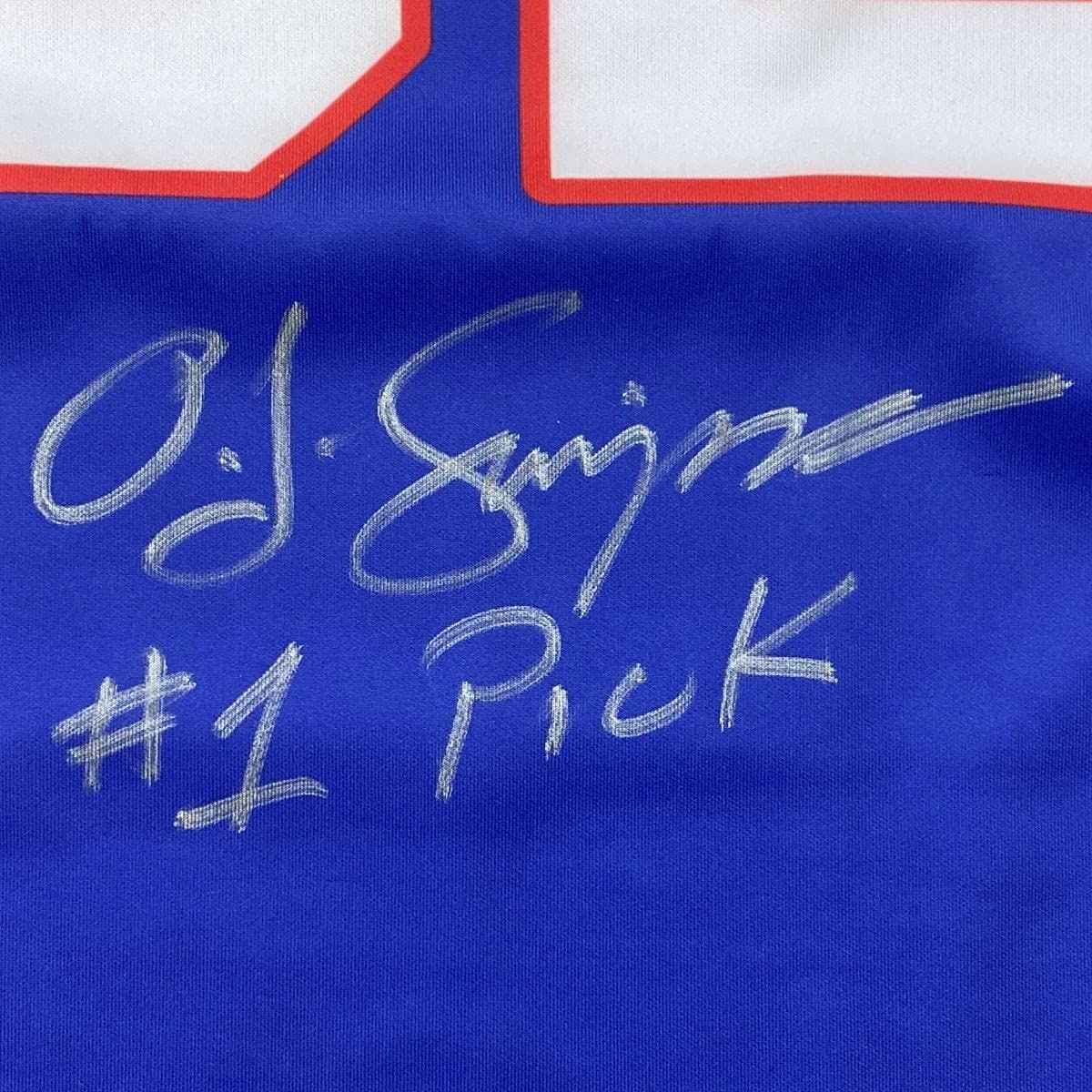 Autographed/Signed OJ O.J. Simpson #1 Pick Buffalo Blue Football Jersey JSA COA