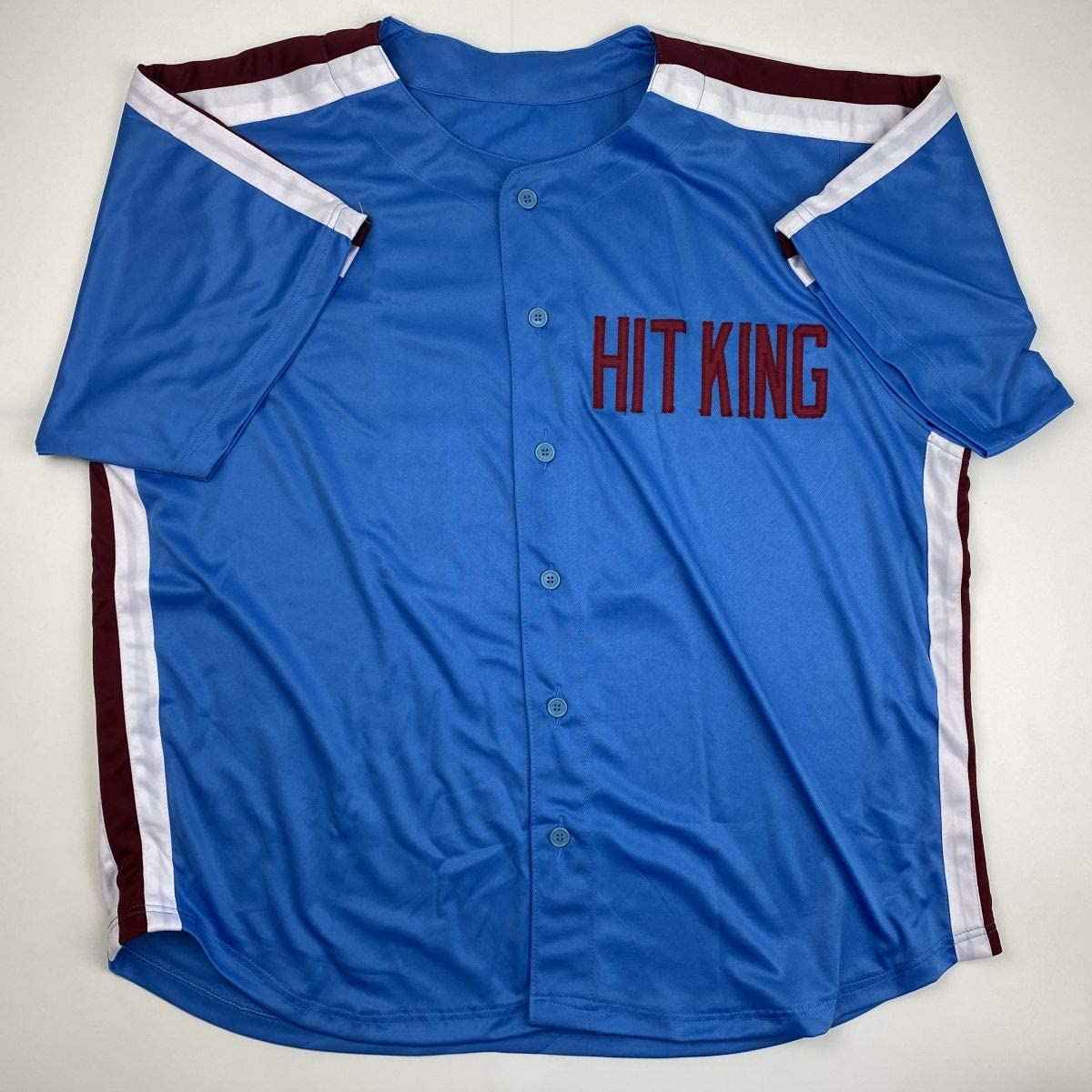 Autographed/Signed Pete Rose 4256 Philadelphia Blue Baseball Jersey Athlete Hologram COA