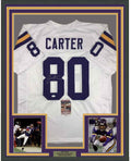 Framed Autographed/Signed Cris Carter 35x39 Minnesota White Football Jersey JSA COA